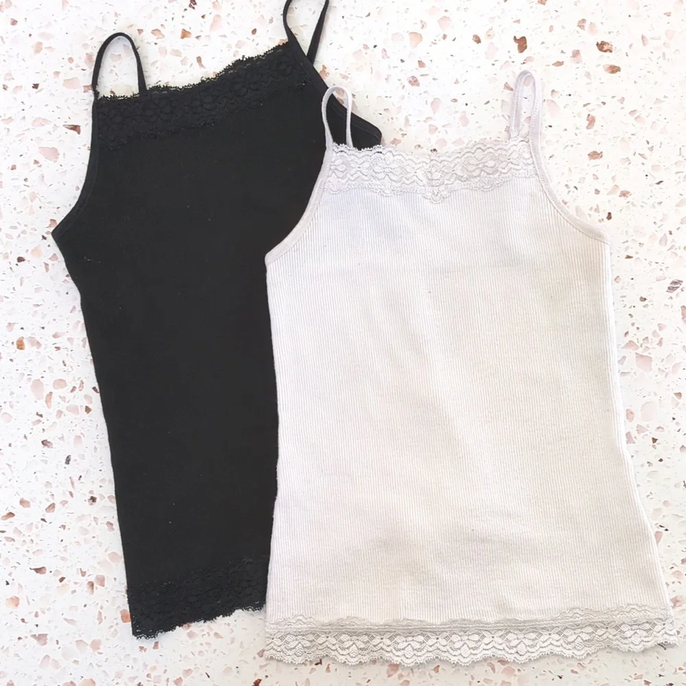 Set of Two Fine Rib Knit Lace Trimmed Camis | XS (4-5)